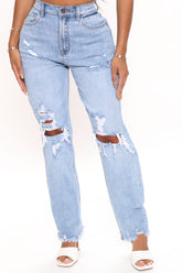 Whatever Is Clever Ripped 90's Boyfriend Jeans - Medium Blue Wash Ins Street